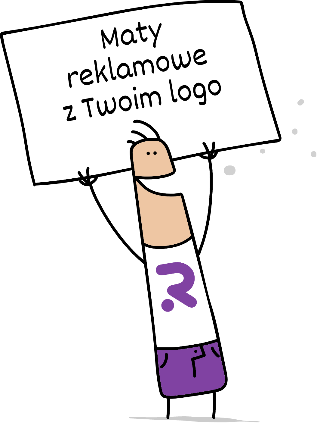 Buddy trzymający napis maty reklamowe z Twoim logo